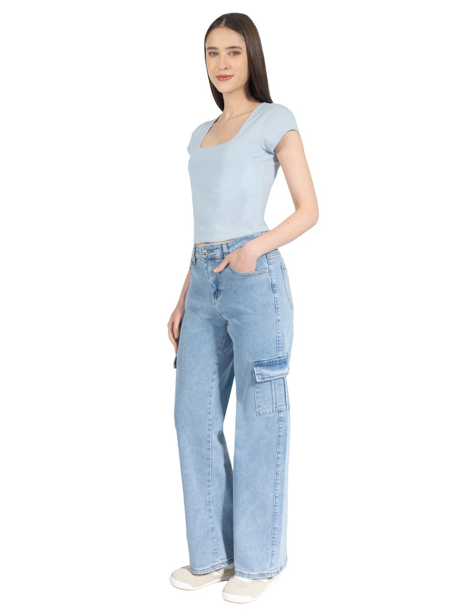 Jeans cargo relajado quarry corte cintura para mujer 8