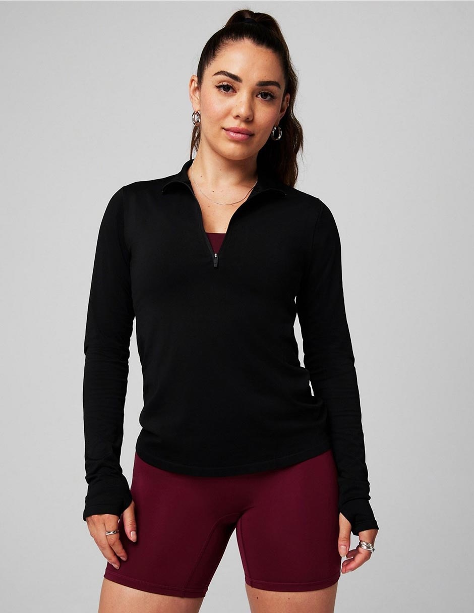 Playera manga corta cuello con cierre para mujer Playera manga corta cuello con cierre para mujer