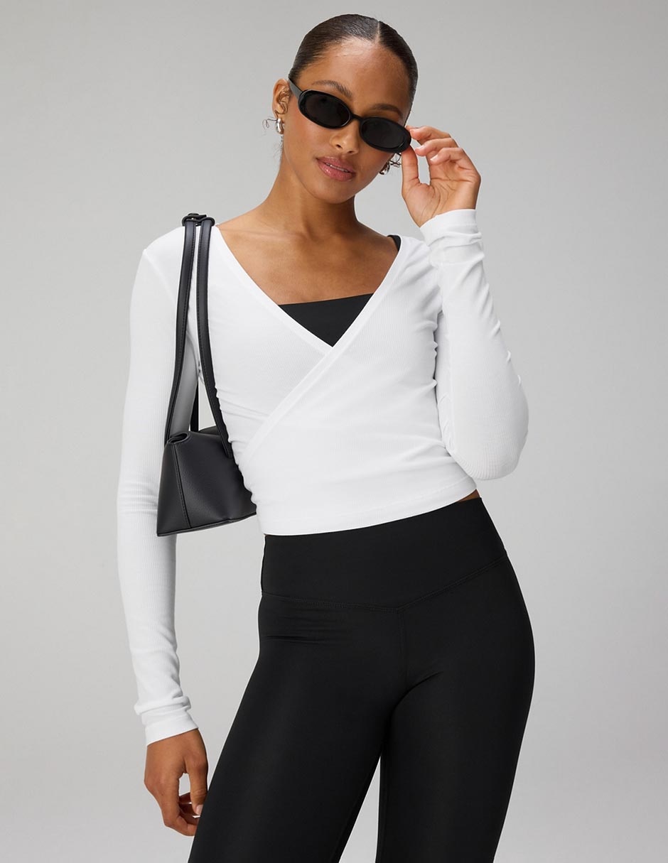 Playera manga larga cuello v para mujer