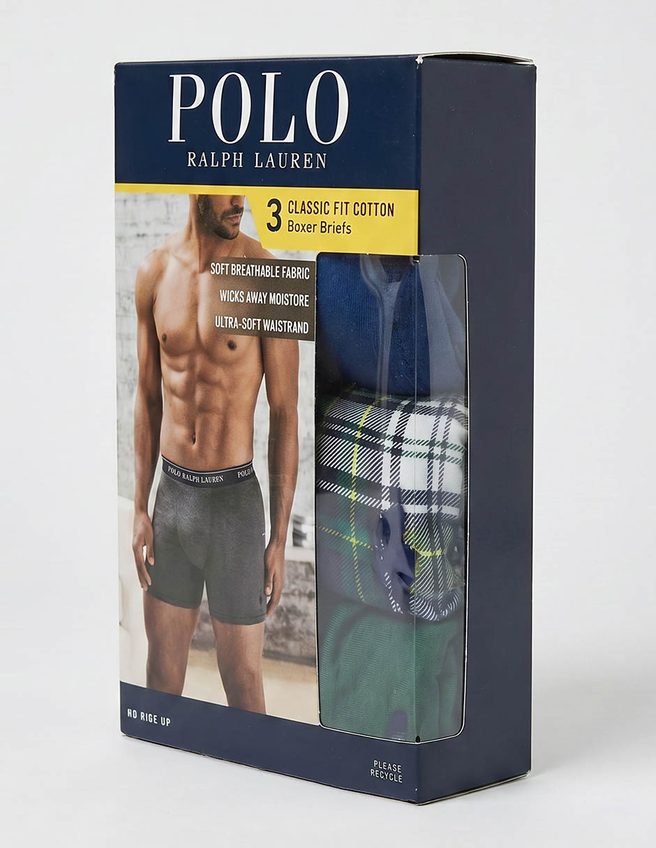Bóxer brief polo rl de algodón para hombre 3 piezas