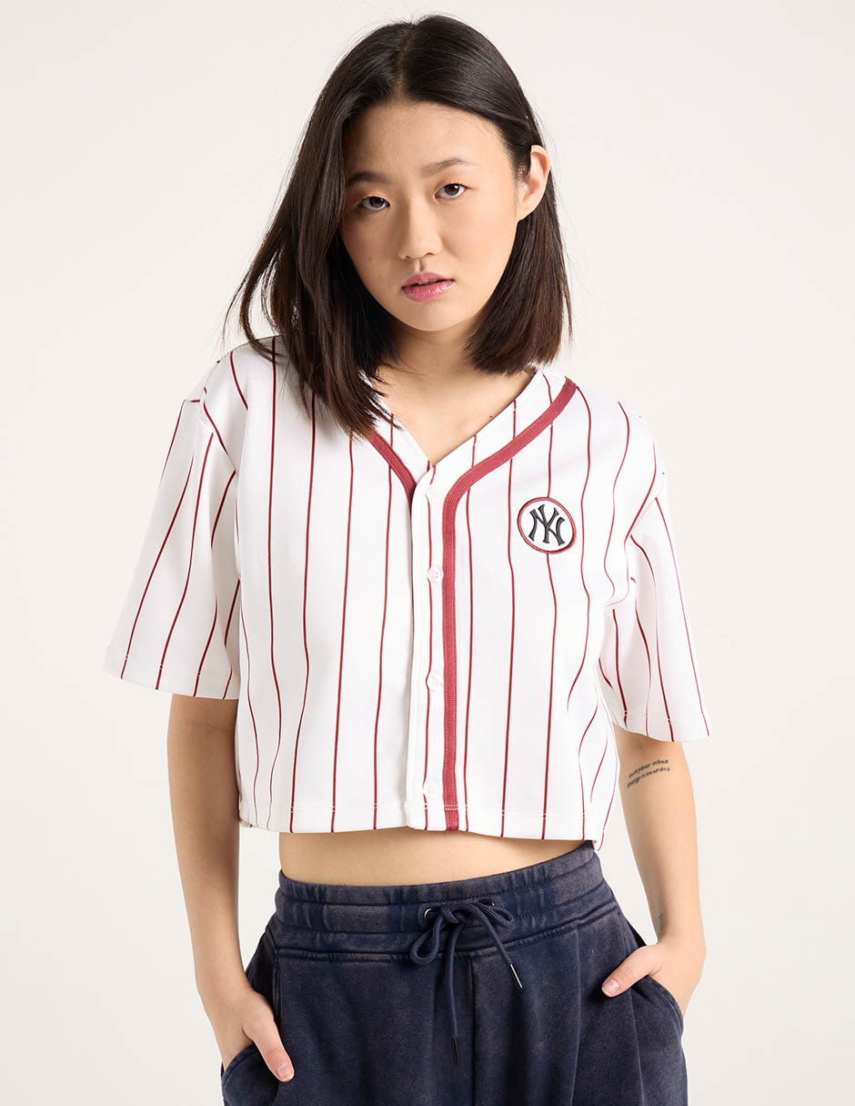 Playera manga corta New York Yankees cuello v para mujer