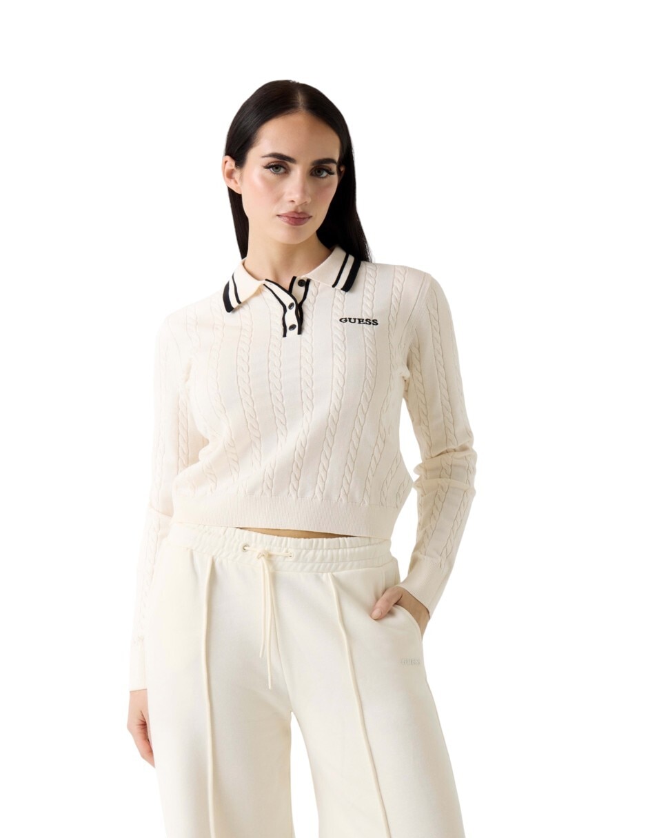Playera manga larga cuello polo para mujer