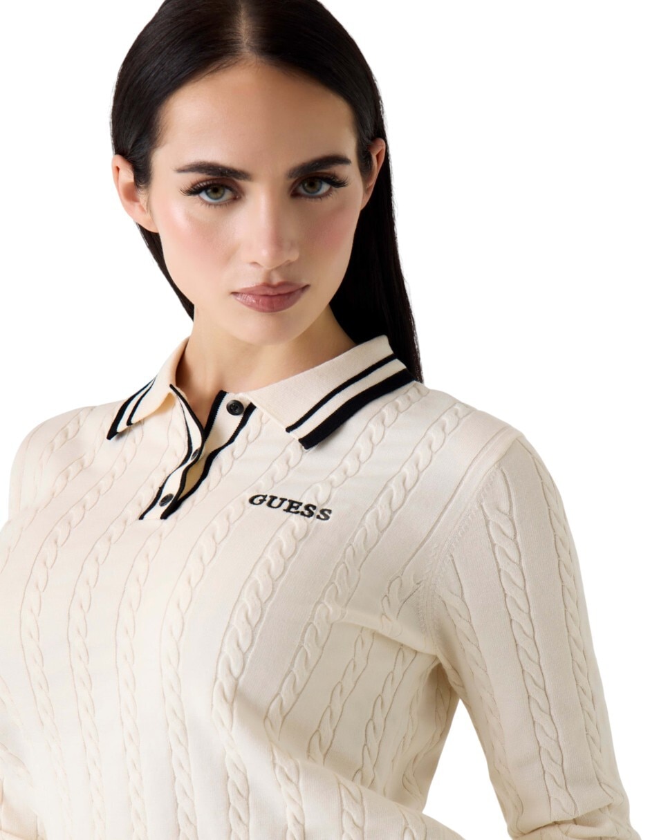 Playera manga larga cuello polo para mujer 2