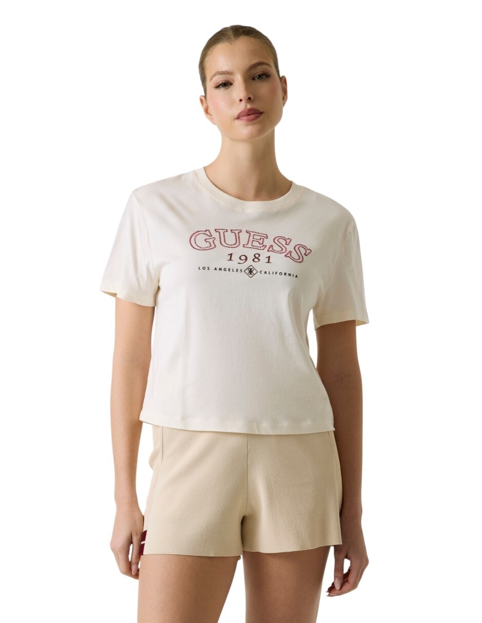 Playera manga corta Guess cuello redondo para mujer