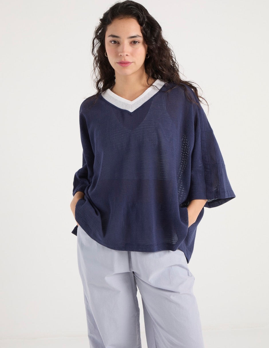 Playera manga 3/4 cuello V para mujer 7