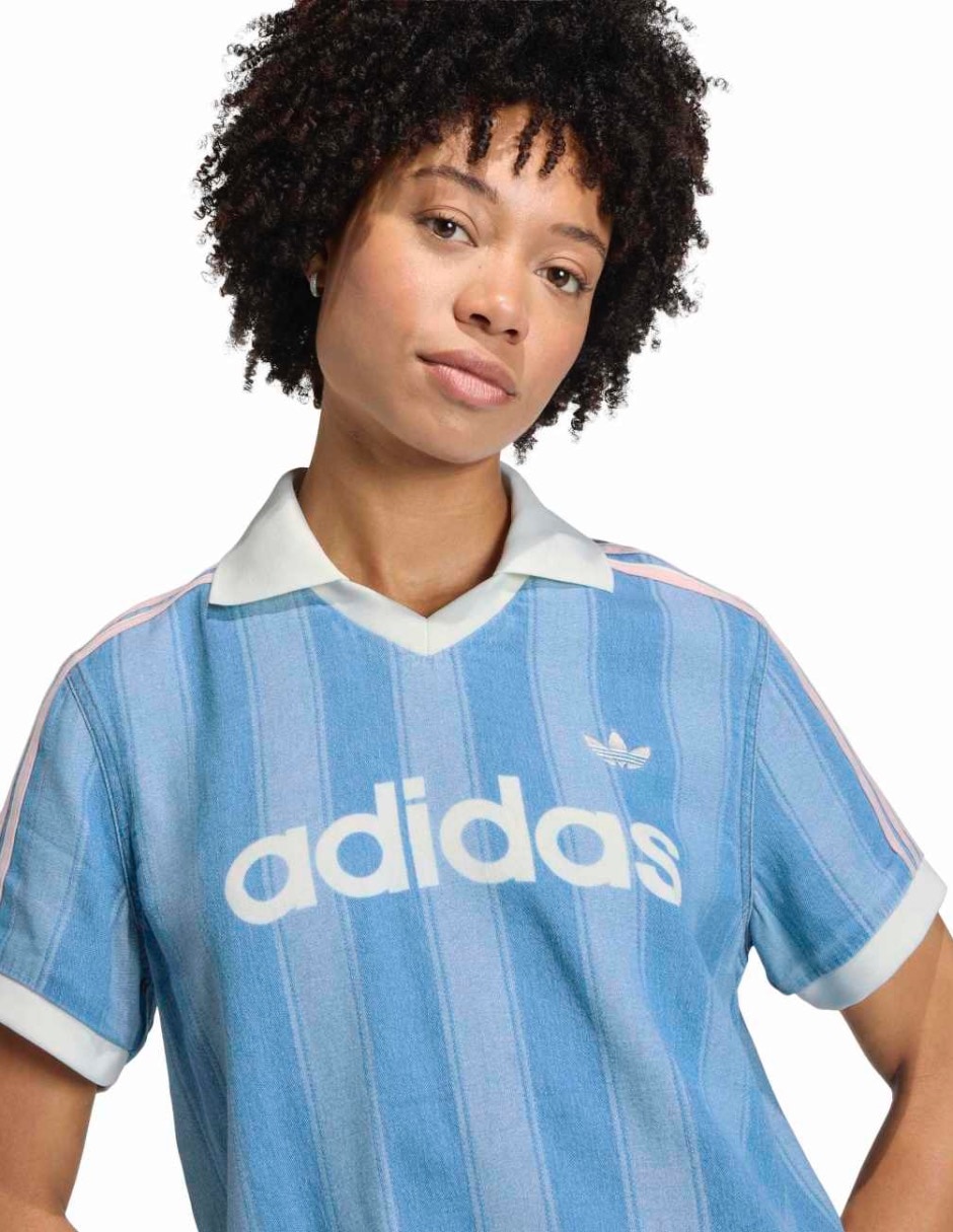 Playera manga corta adidas originals denim jersey cuello polo para mujer