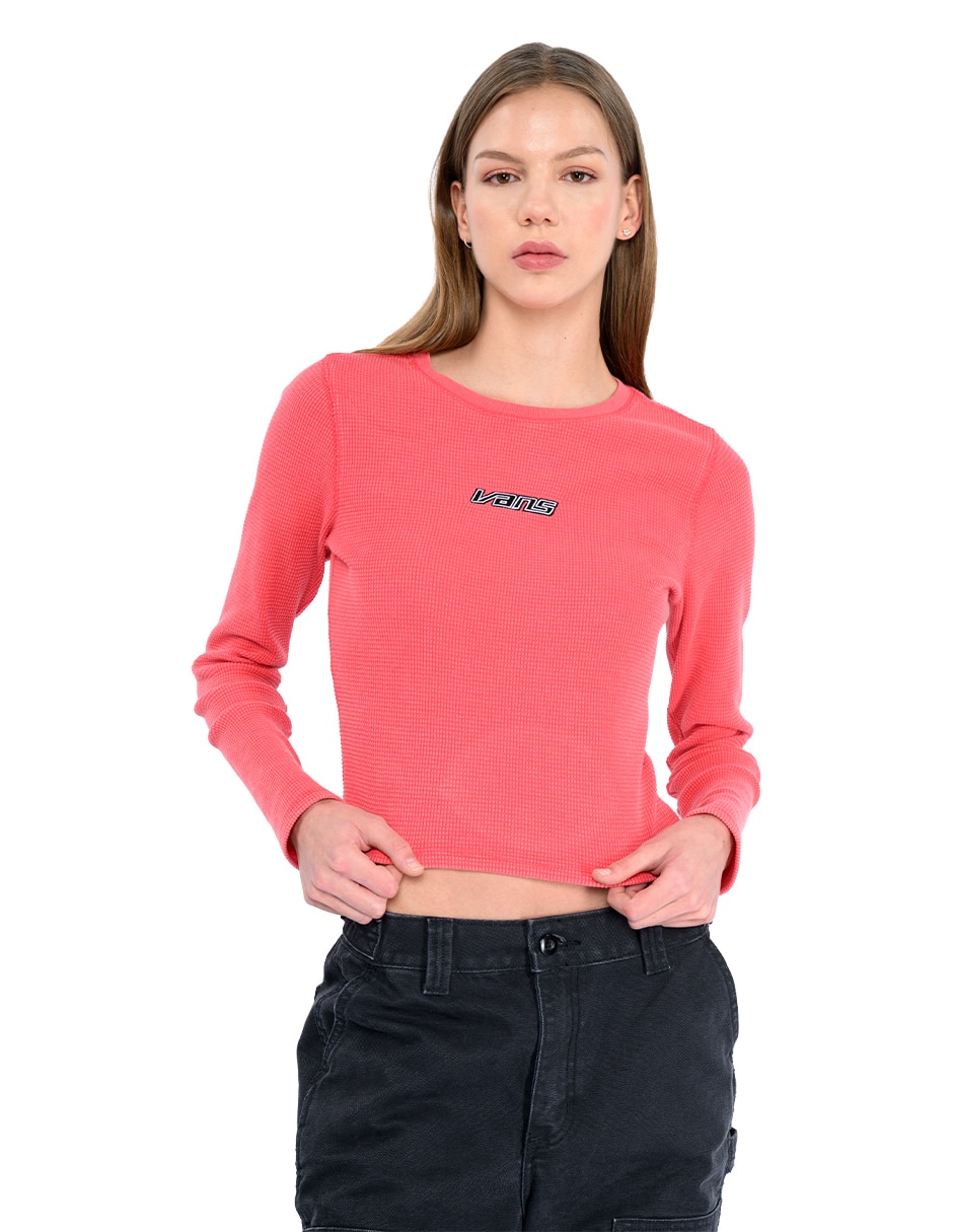 Playera manga larga cuello redondo para mujer