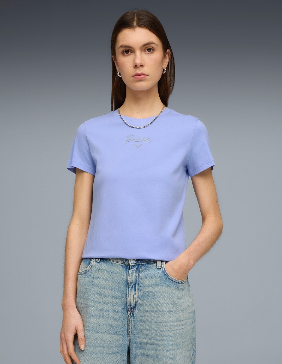 Playera manga corta Ess Script cuello redondo para mujer