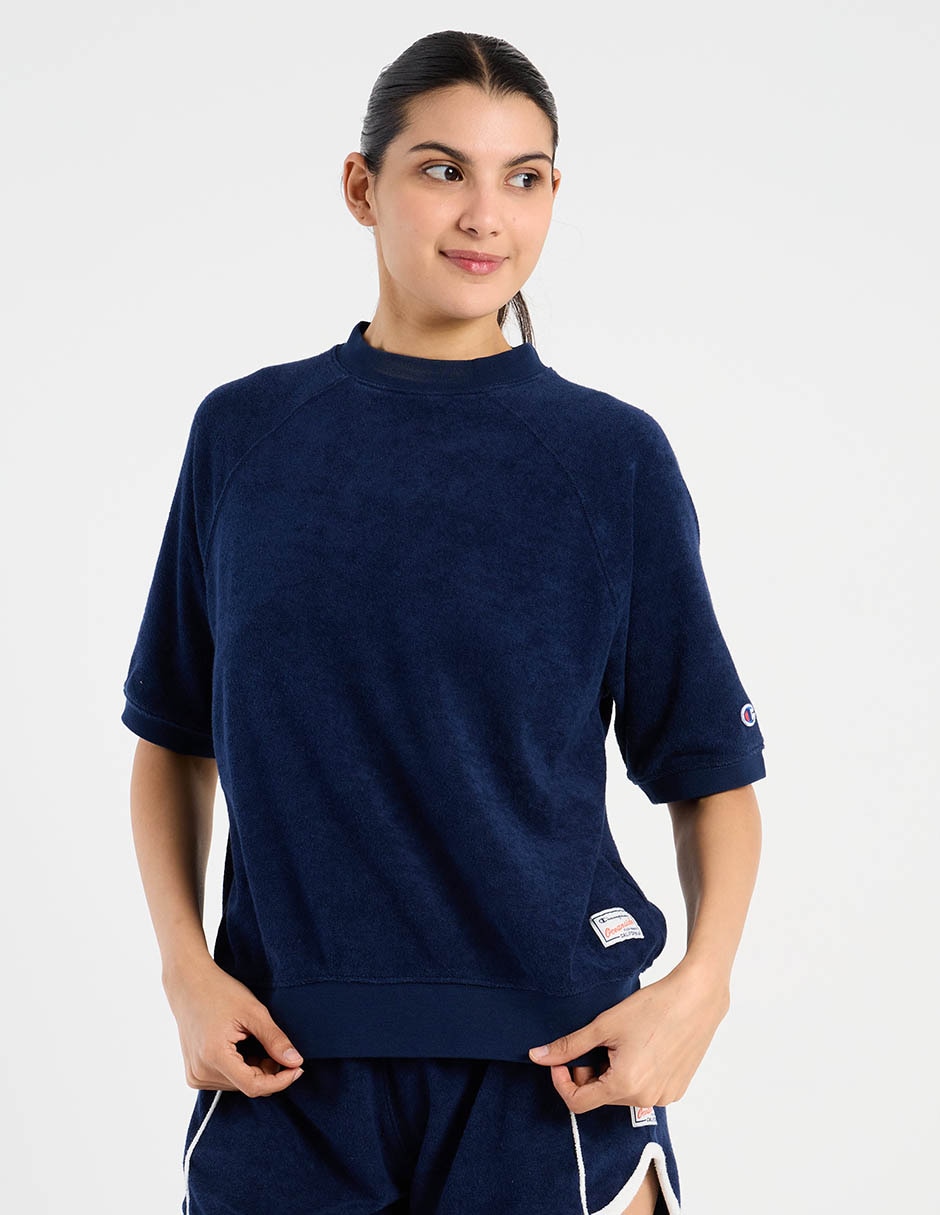 Playera manga corta cuello rendo para mujer