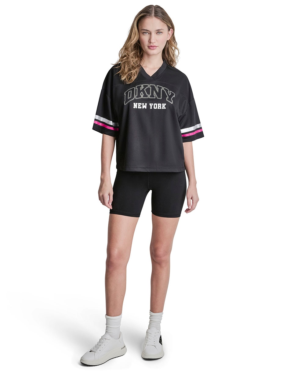 Playera manga al codo cuello V para mujer 2