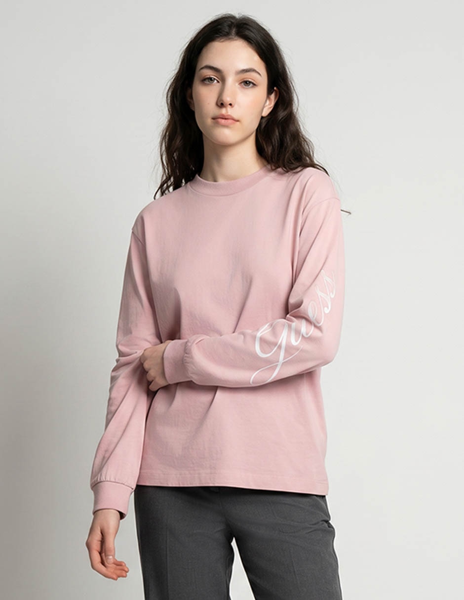 Playera manga larga cuello redondo para mujer