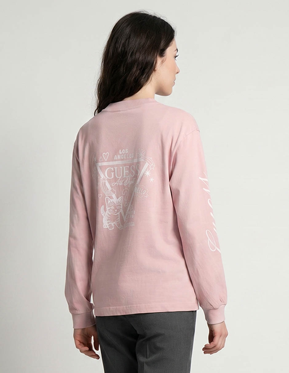 Playera manga larga cuello redondo para mujer