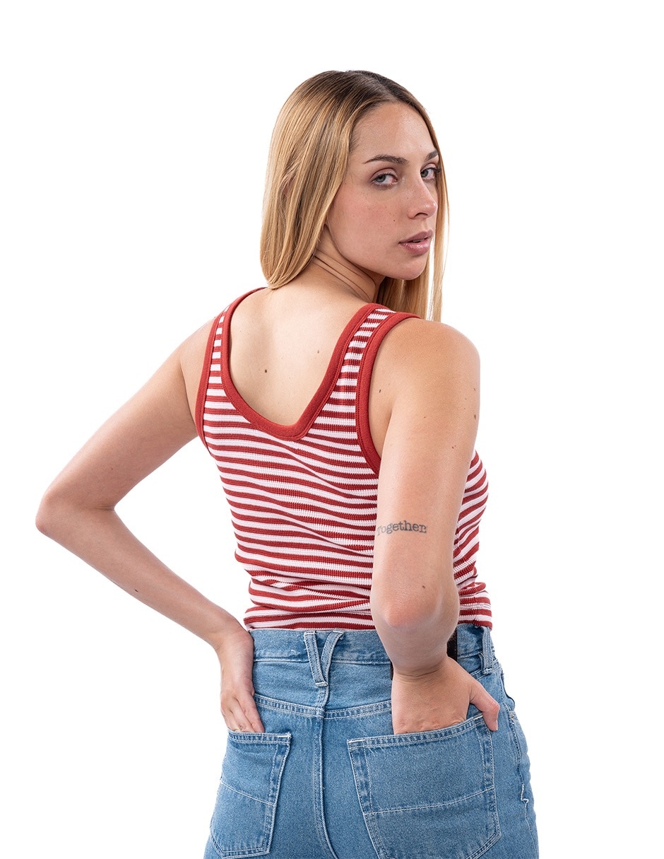 Playera manga corta Lilly Stripe cuello redondo para mujer 4