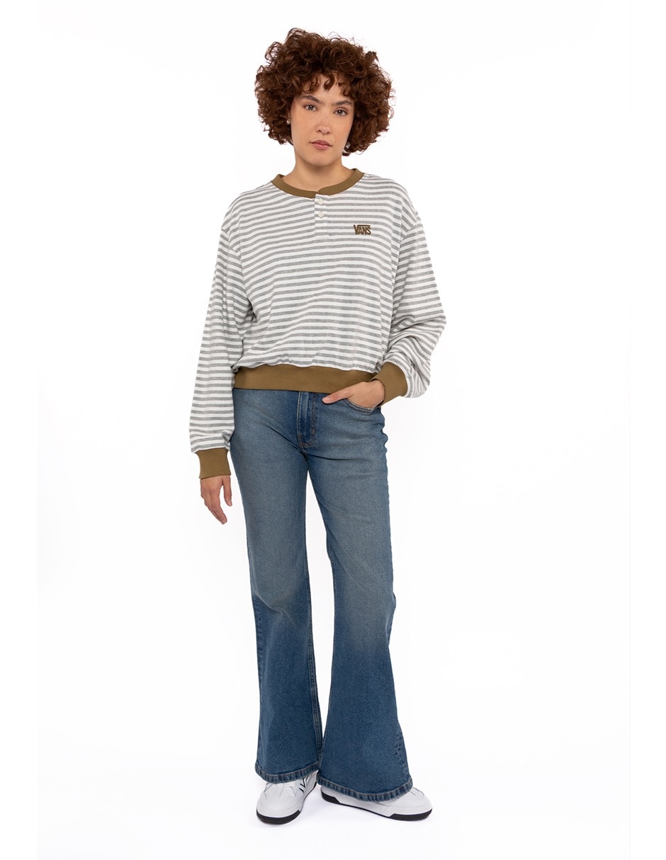 Playera manga larga Molly Henley Pullover cuello redondo para mujer 2