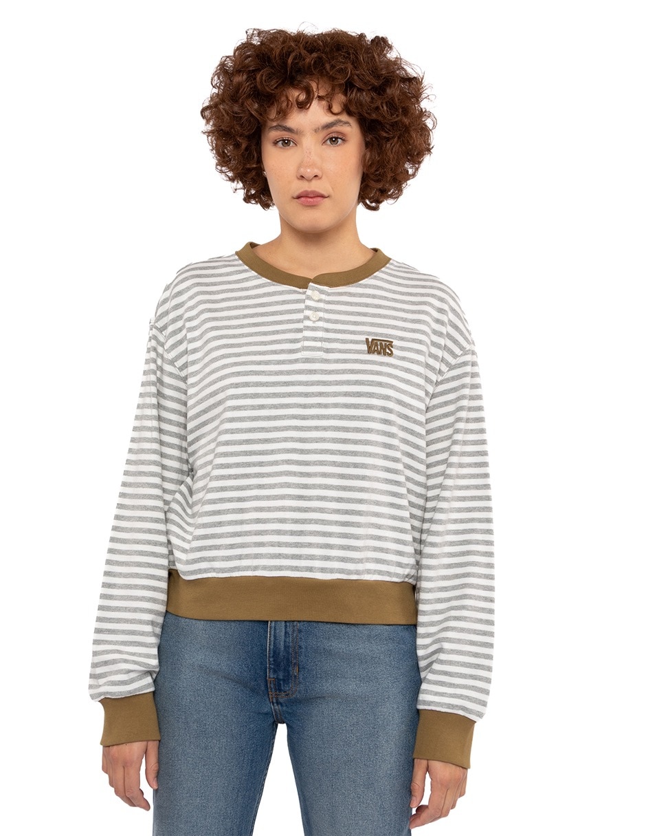 Playera manga larga Molly Henley Pullover cuello redondo para mujer Playera manga larga Molly Henley Pullover cuello redondo para mujer