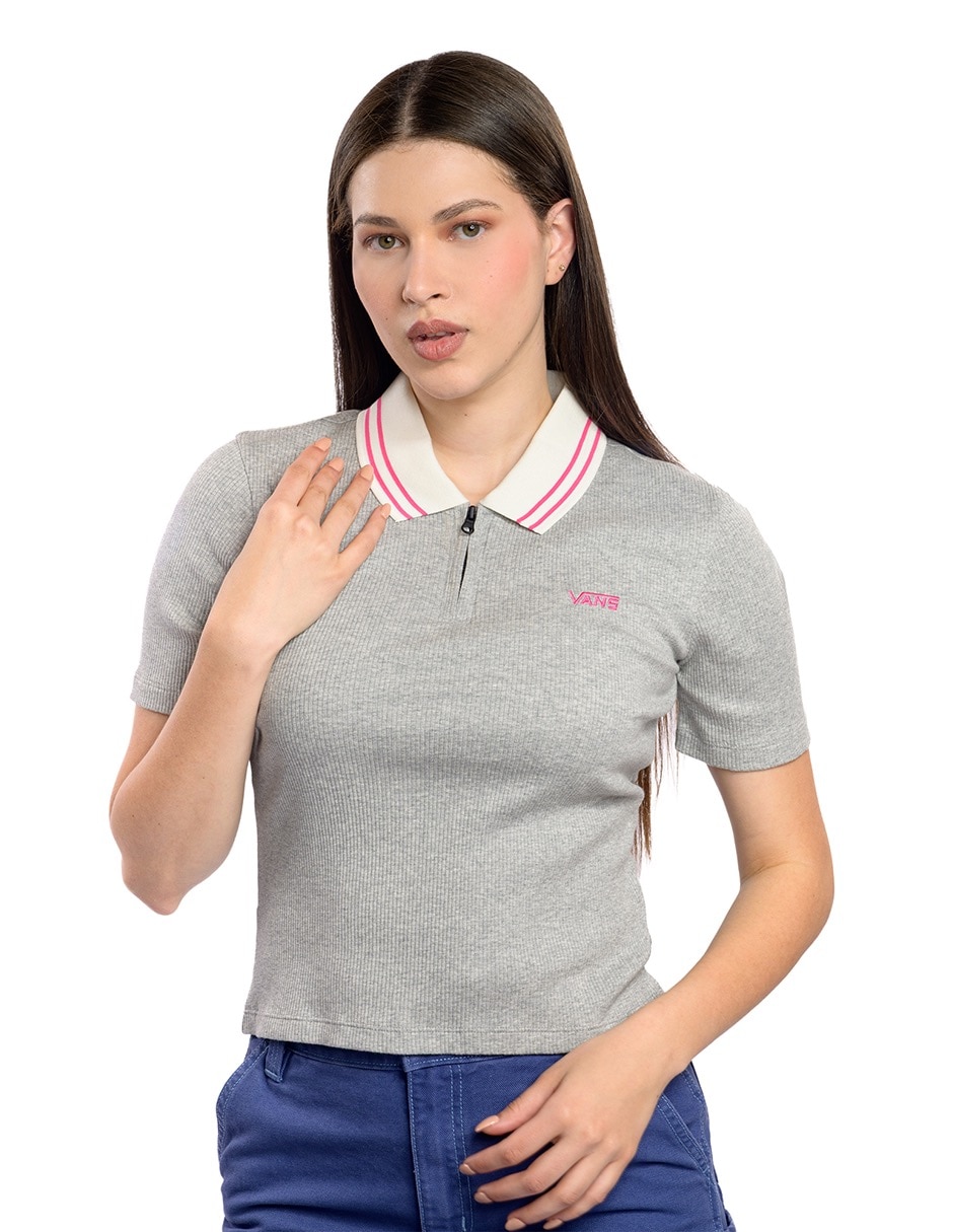 Playera manga corta Priscilla Polo Ss Top + Piping Vans cuello polo mujer Playera manga corta Priscilla Polo Ss Top + Piping Vans cuello polo mujer