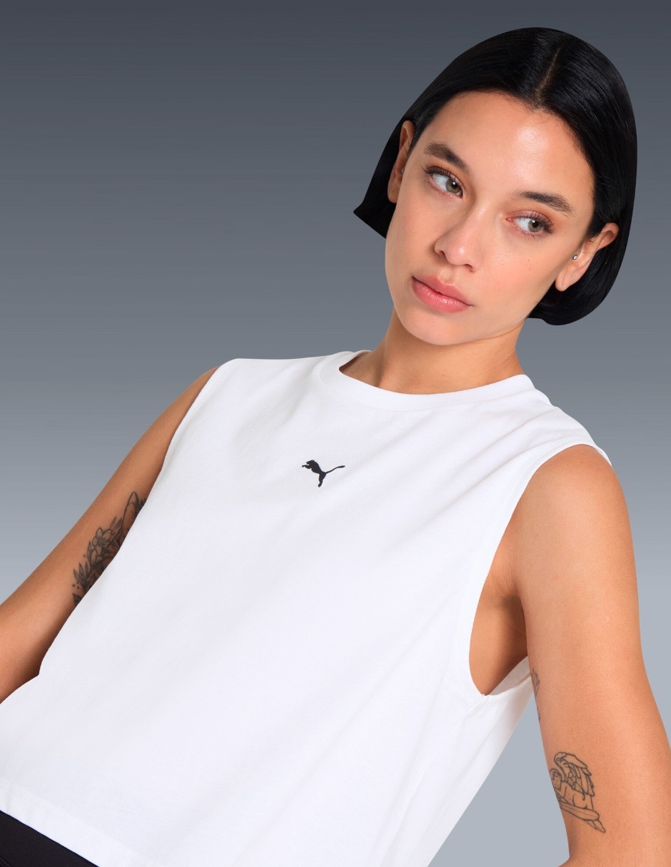 Playera ess cropped small logo tank cuello redondo para mujer