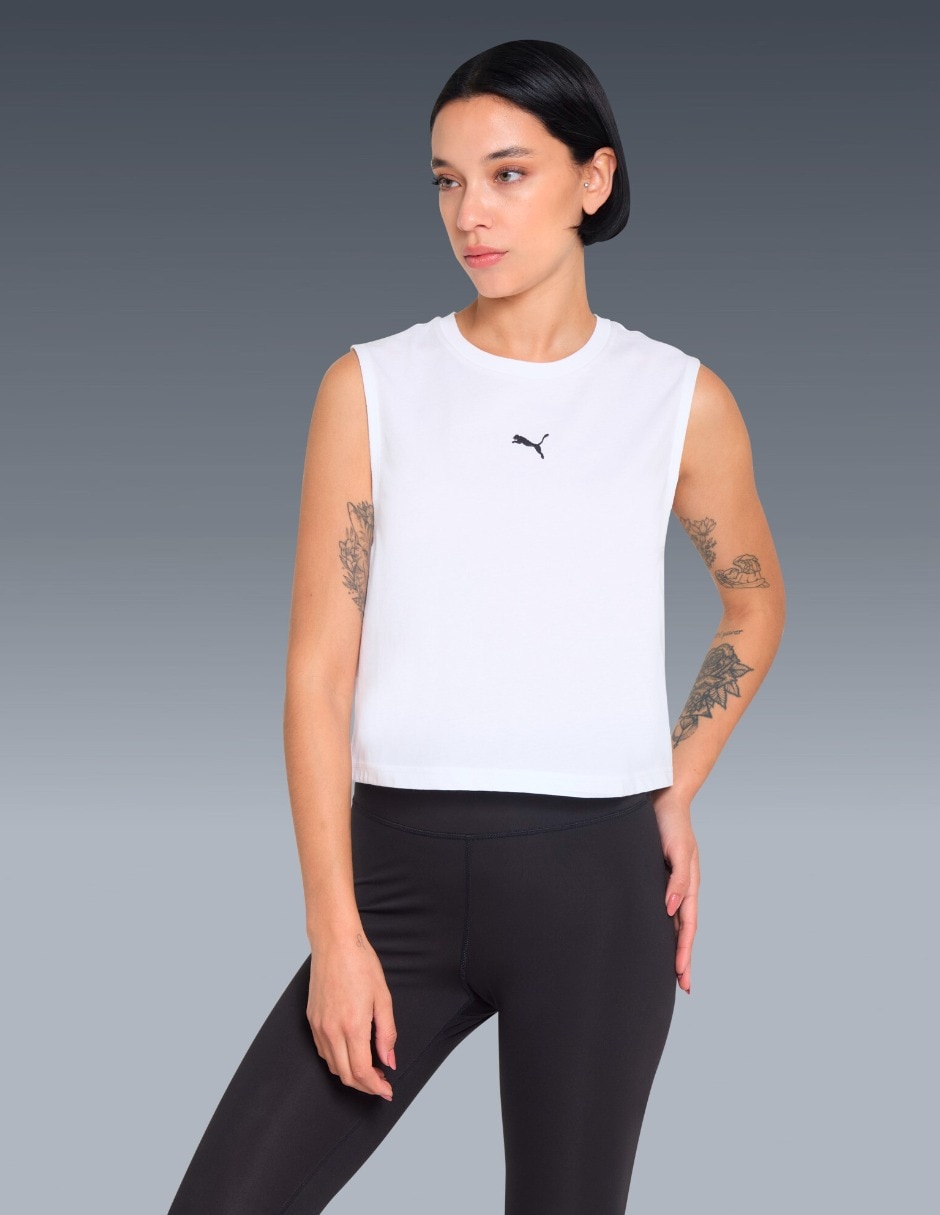 Playera ess cropped small logo tank cuello redondo para mujer 3
