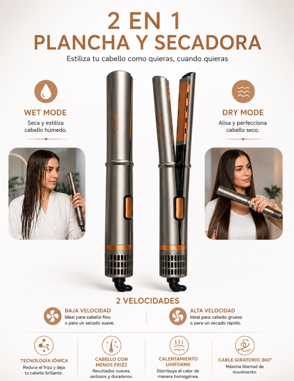 Plancha para cabello con aire Air Glide Hd134 placas de cerámica - iones 5