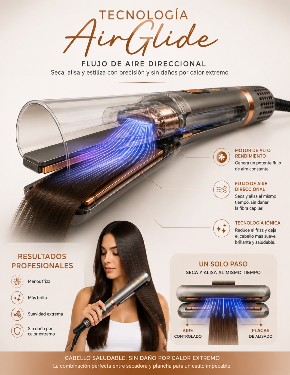 Plancha para cabello con aire Air Glide Hd134 placas de cerámica - iones