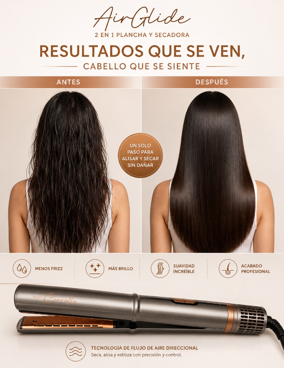 Plancha para cabello con aire Air Glide Hd134 placas de cerámica - iones