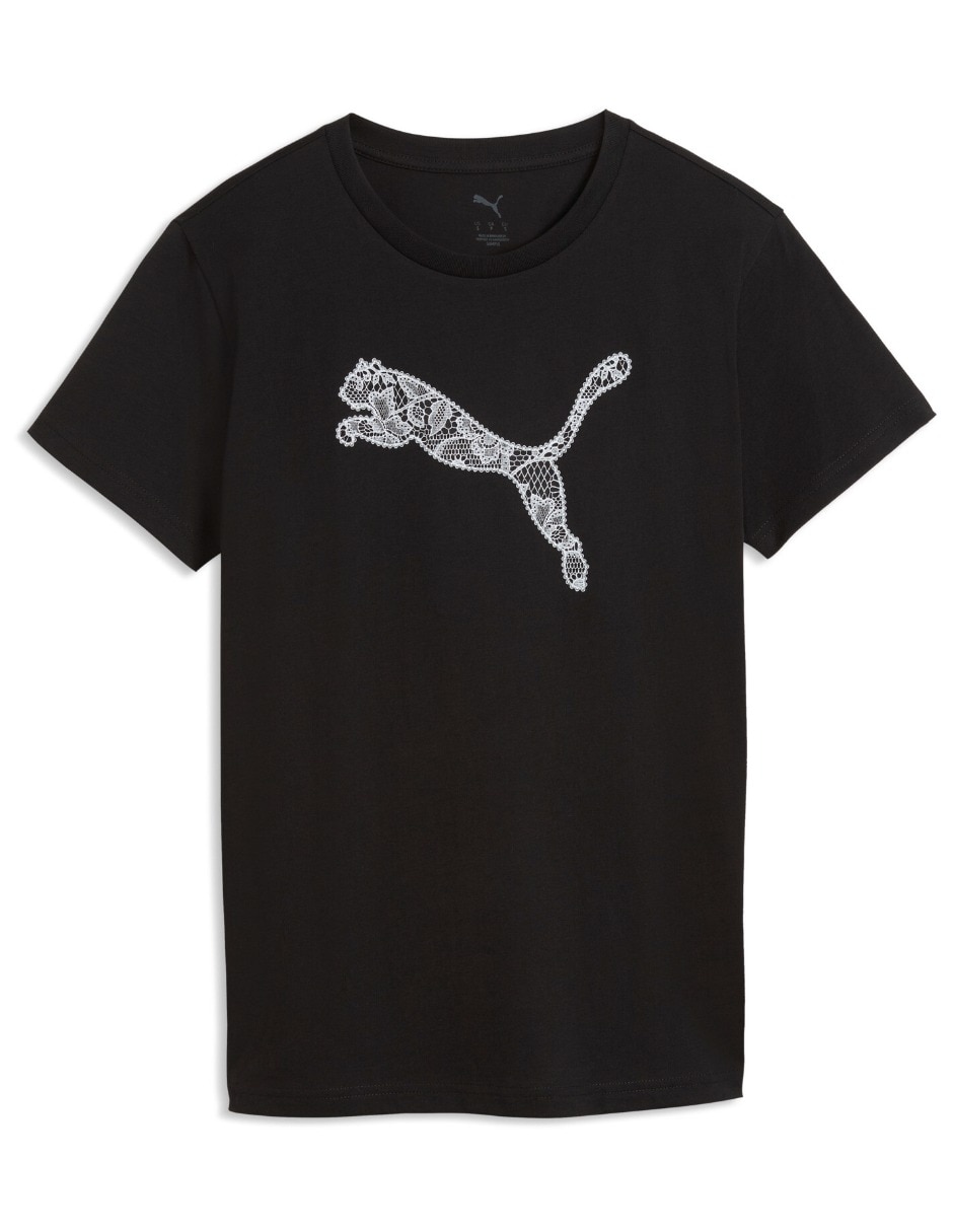 Playera manga corta Graphics Lace Cat Te cuello redondo mujer 3