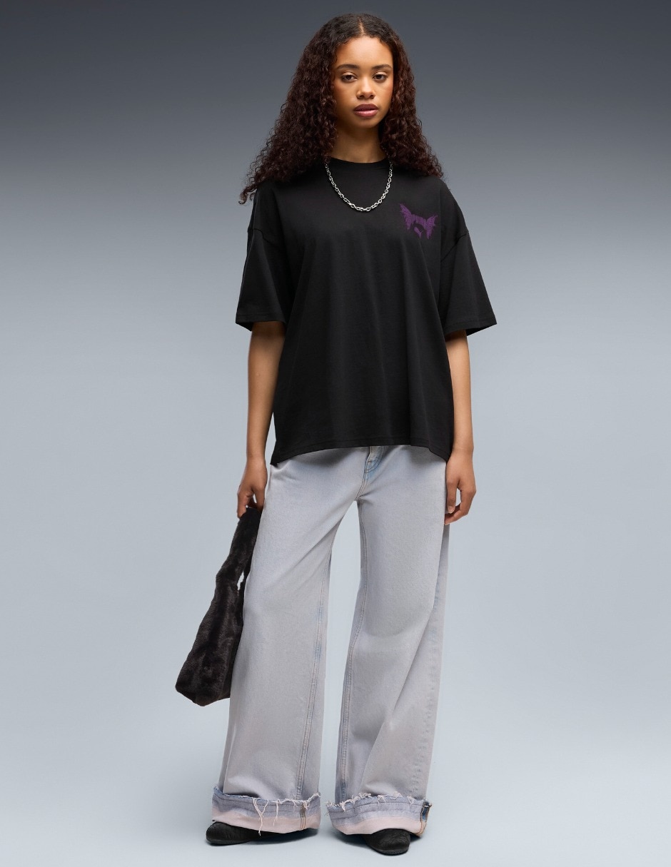 Playera manga corta Street Glam Oversize cuello redondo para mujer 4