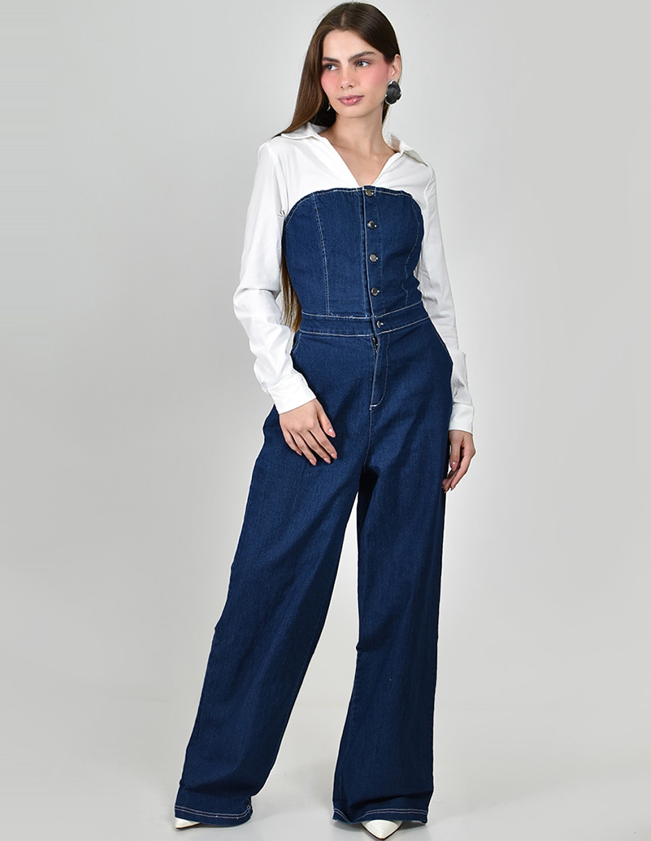Jumpsuit de Mezclilla Casual estampado Liso para mujer