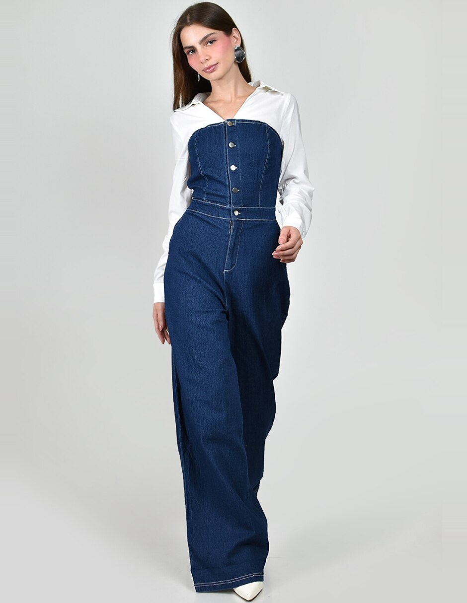 Jumpsuit de Mezclilla Casual estampado Liso para mujer 4