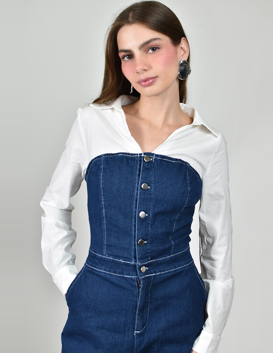 Jumpsuit de Mezclilla Casual estampado Liso para mujer 5